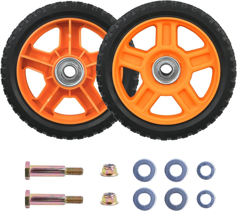 Antanker Lawn Mower Wheels, 6 inch Push Mower Plastic Wheels with Bolts & Nuts Fits Most Standard Lawn Mower Cart(2 Pack) - Image 1